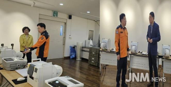'투표소 안전 이상 無' 서산소방서장 투개표소 점검