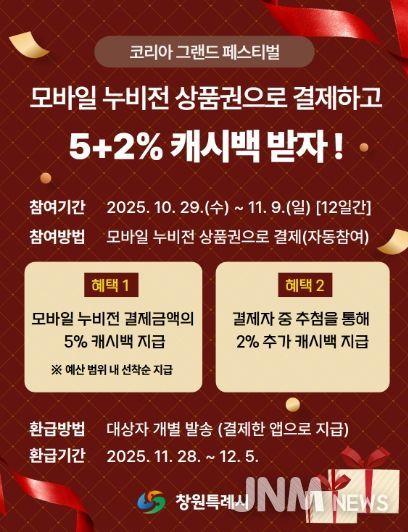 창원특례시,‘모바일 누비전’결제 시 5+2% 캐시백 지급