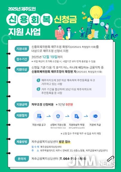2025년 제주도민 신용회복 신청금 지원 사업 웹포스터