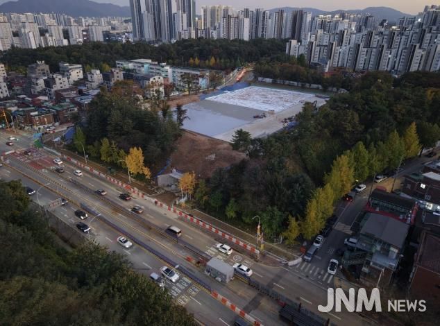 동명근린공원 지하주차장 공사 사진(드론 촬영)