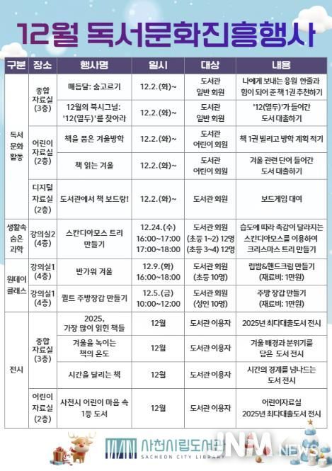 사천시립도서관, 2025년 12월 독서문화진흥행사 운영