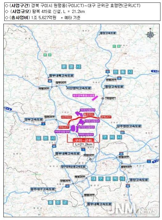 구미-군위 고속도로 사업개요 및 위치도