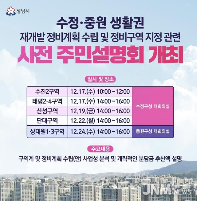 수정중원 생활권 재개발 정비계획 수립 및 정비구역 지정 관련 사전 주민설명회 안내문