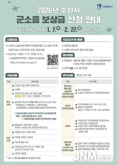 2026년 군소음 피해보상금 신청 안내문