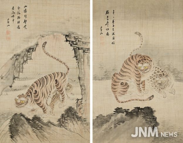 유숙 〈포유양호〉〈심곡쌍호〉 ⓒ간송미술문화재단