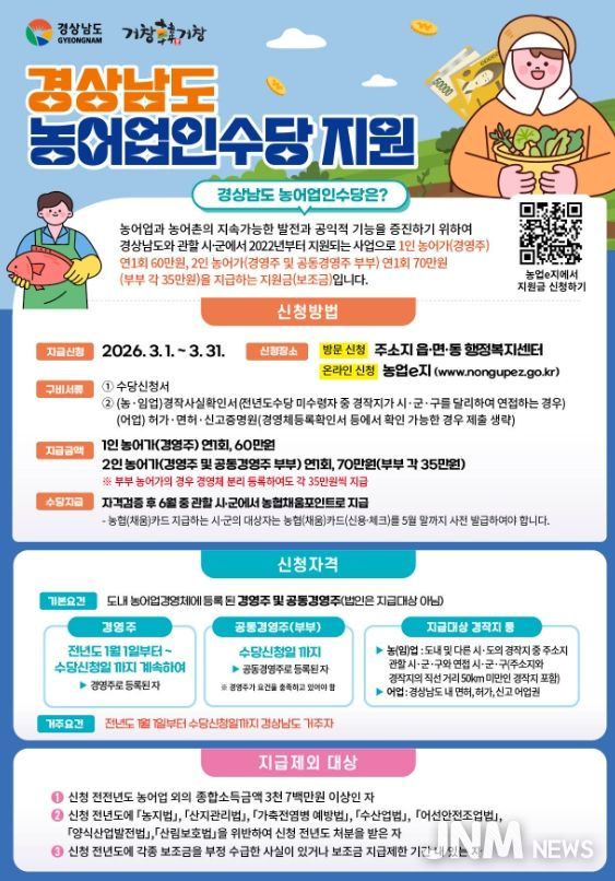 거창군, 2026년 농어업인수당 신청·접수